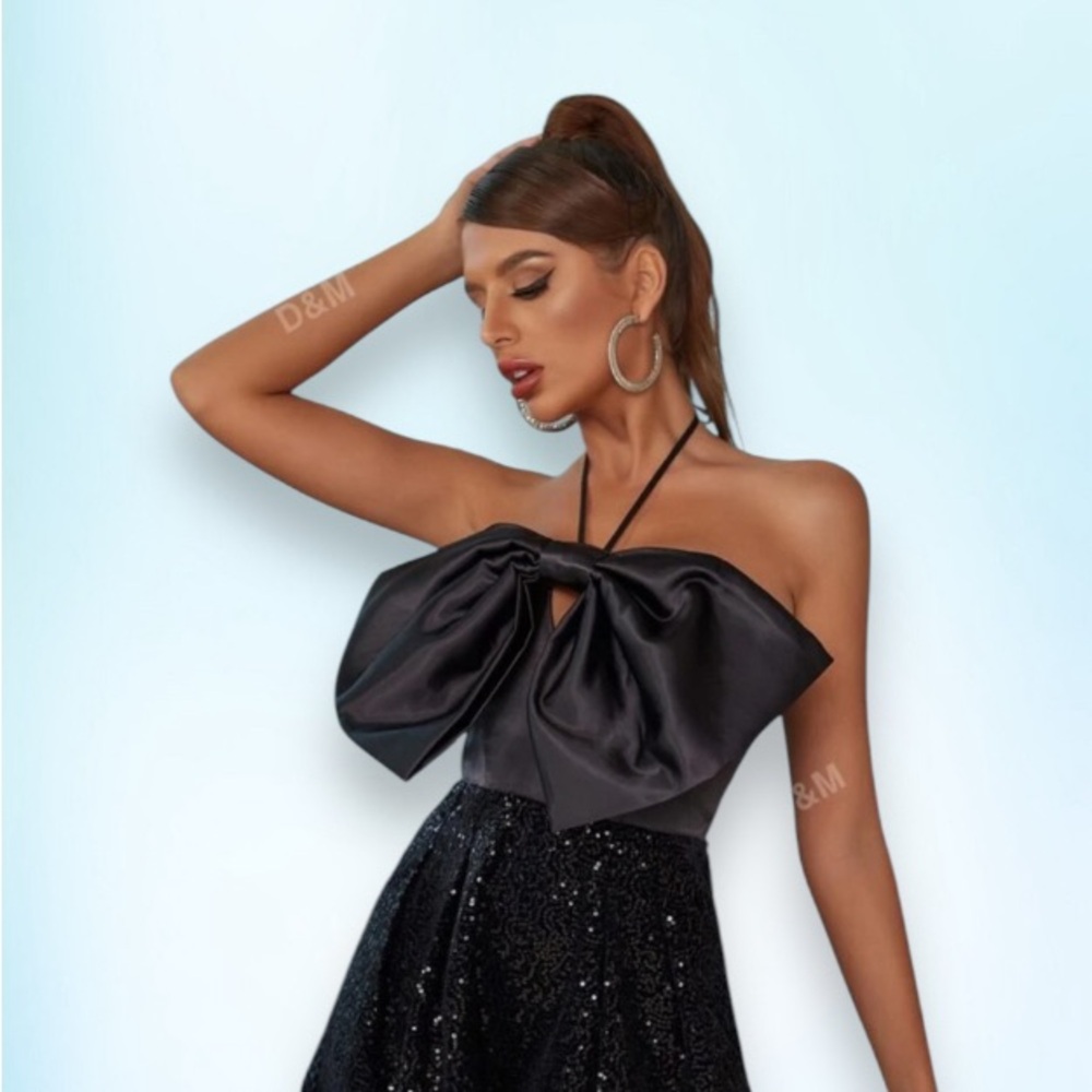 Y2K BLACK SATIN SEQUIN shorts romper party outfit women’s size large - Picture 11 of 13